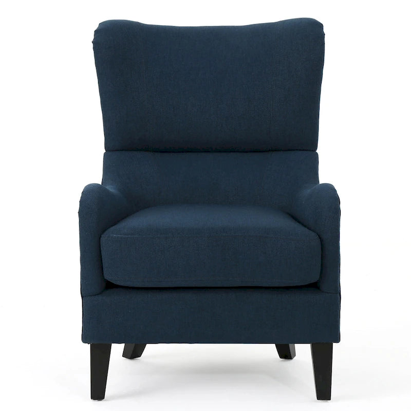 Navy Blue Modern 27  High Back Accent Chair with Birch Wood Legs and Wing Back for Living Room