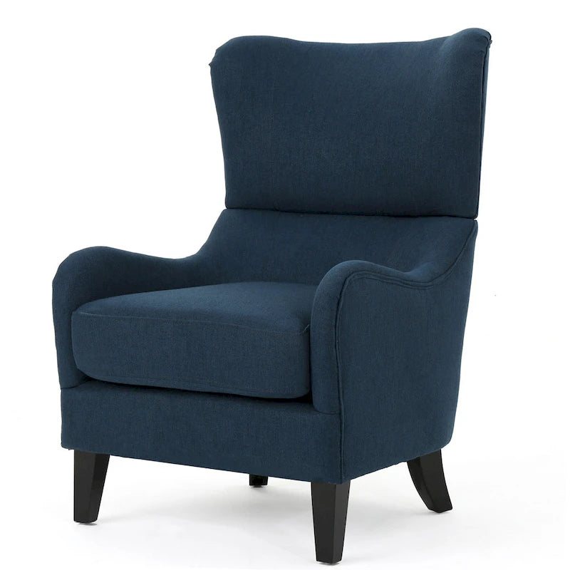 Navy Blue Modern 27  High Back Accent Chair with Birch Wood Legs and Wing Back for Living Room