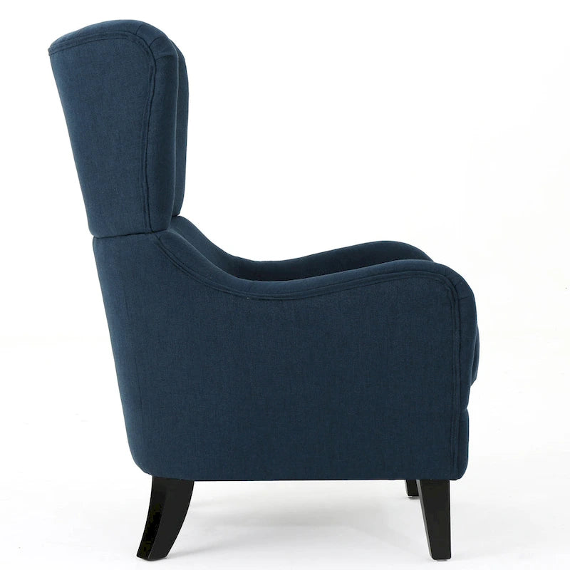 Navy Blue Modern 27  High Back Accent Chair with Birch Wood Legs and Wing Back for Living Room
