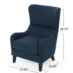 Navy Blue Modern 27  High Back Accent Chair with Birch Wood Legs and Wing Back for Living Room