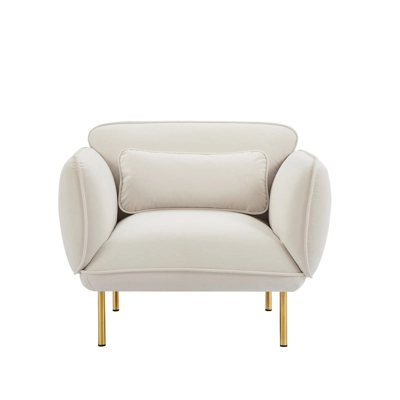 Beige Modern 36.61  Velvet Upholstered Accent Chair with Sturdy Metal Legs for Living Room
