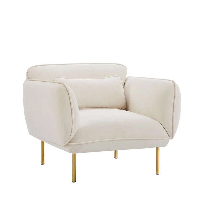 Beige Modern 36.61  Velvet Upholstered Accent Chair with Sturdy Metal Legs for Living Room