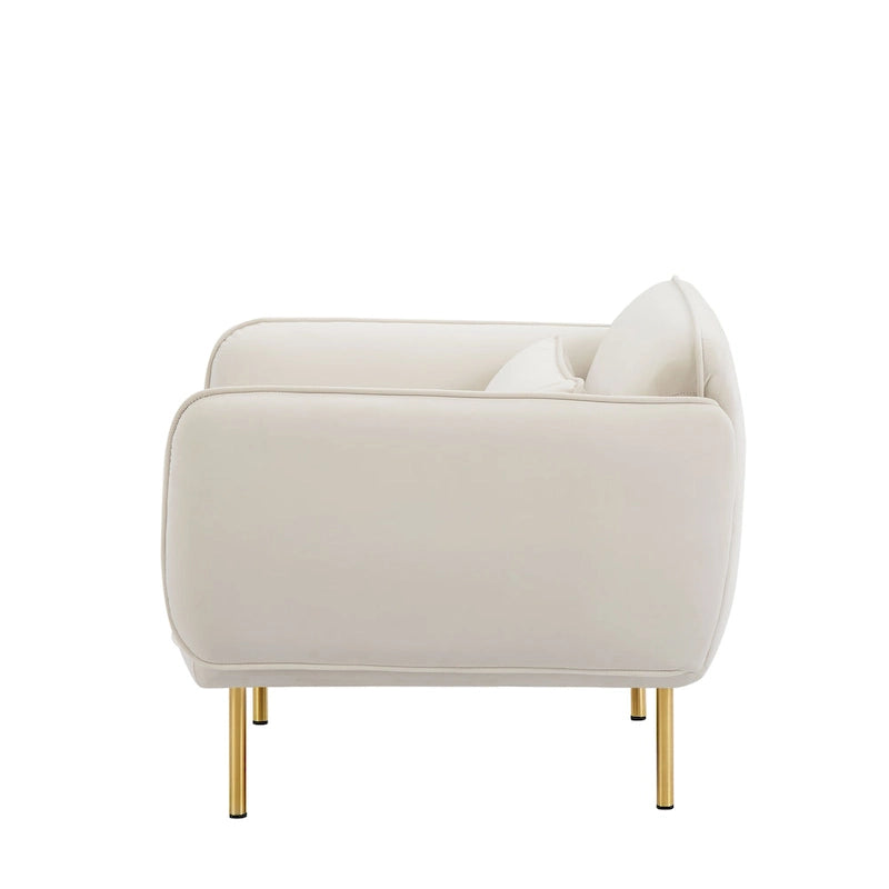 Beige Modern 36.61  Velvet Upholstered Accent Chair with Sturdy Metal Legs for Living Room