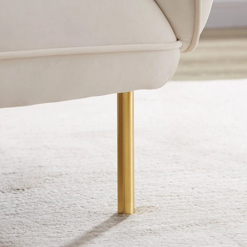 Beige Modern 36.61  Velvet Upholstered Accent Chair with Sturdy Metal Legs for Living Room