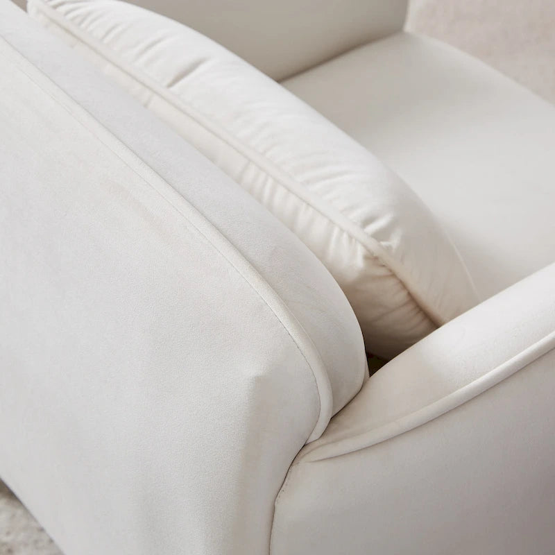 Beige Modern 36.61  Velvet Upholstered Accent Chair with Sturdy Metal Legs for Living Room