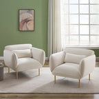 Beige Modern 36.61  Velvet Upholstered Accent Chair with Sturdy Metal Legs for Living Room