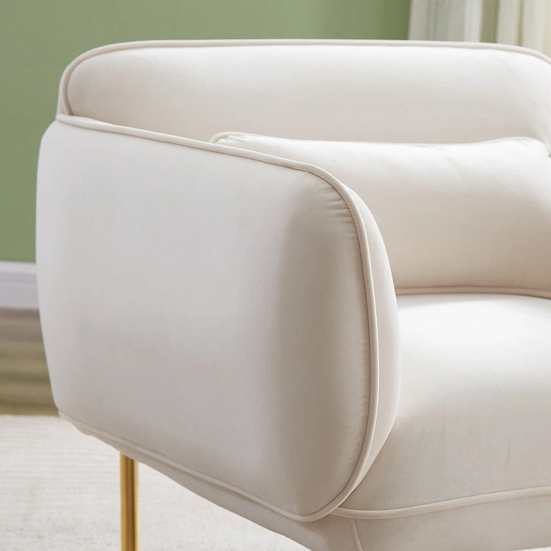Beige Modern 36.61  Velvet Upholstered Accent Chair with Sturdy Metal Legs for Living Room