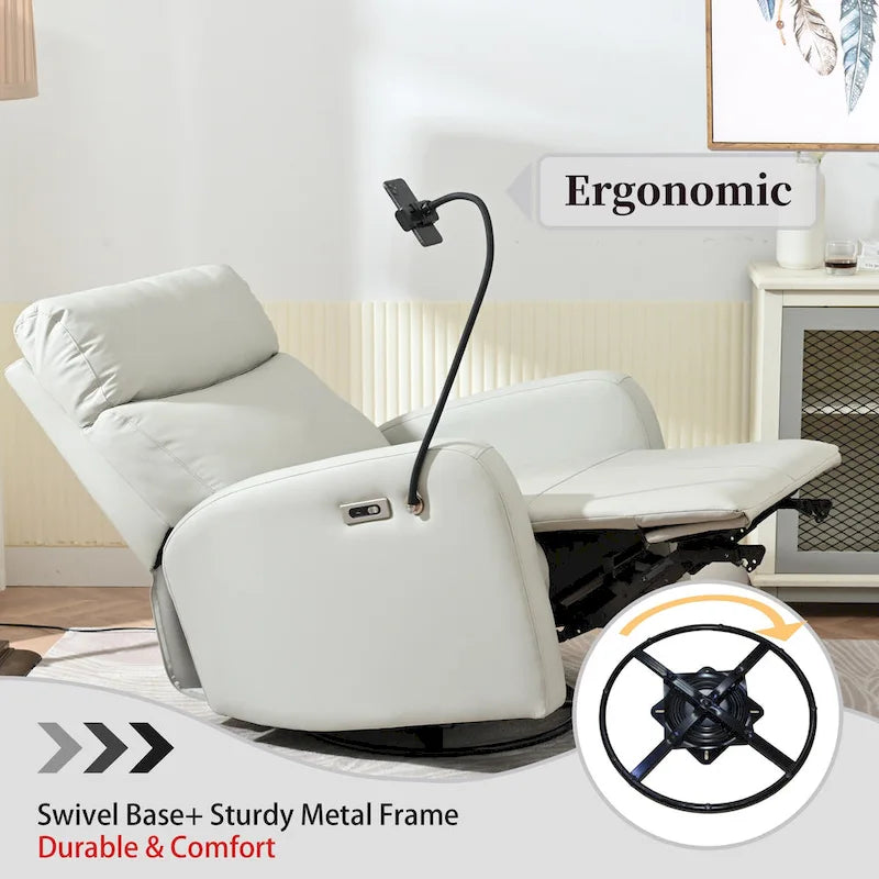 Electric Power Recliner Chair with 270 Swivel, USB Ports and Adjustable Footrest for Living Room & Nursery