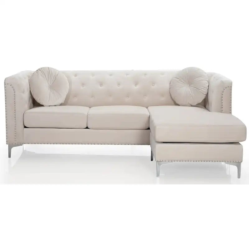 83 in. Tufted Velvet Sectional with 2-Throw Pillow - 83 L x 58 W x 31 H