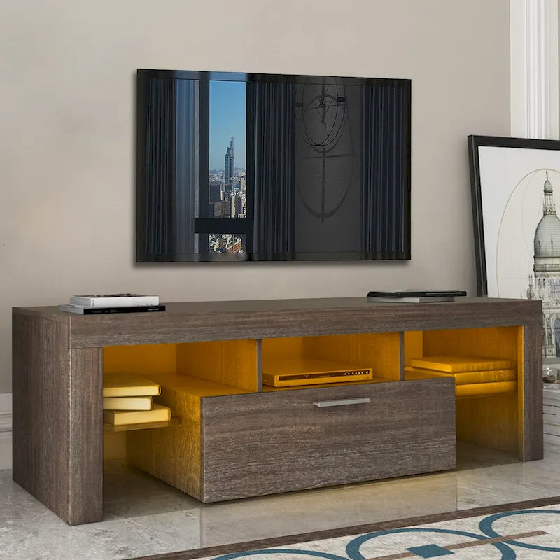 51  Modern LED TV Stand with Cabinet, 20 Minutes Quick Assembly - 51.18inch*13.78inch*17.72inch