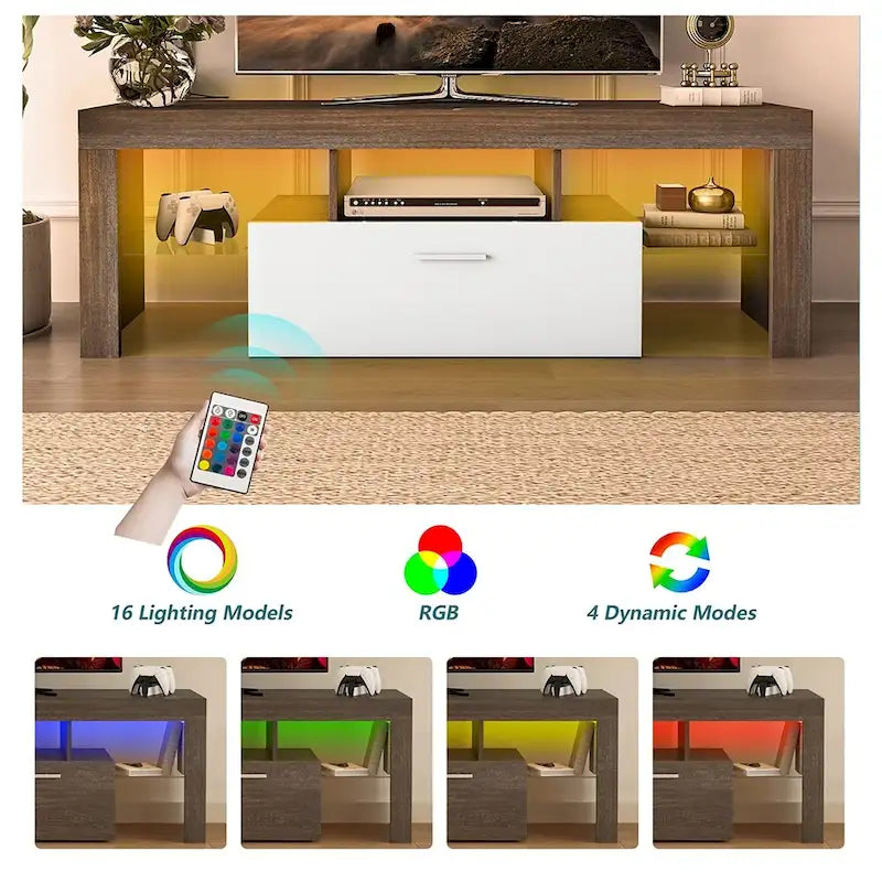 51  Modern LED TV Stand with Cabinet, 20 Minutes Quick Assembly - 51.18inch*13.78inch*17.72inch