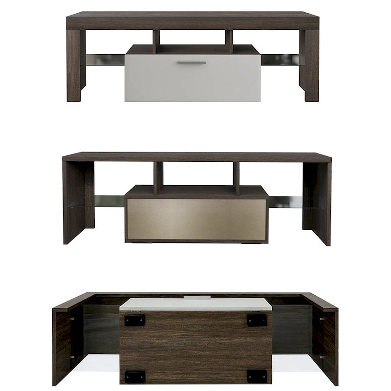 51  Modern LED TV Stand with Cabinet, 20 Minutes Quick Assembly - 51.18inch*13.78inch*17.72inch