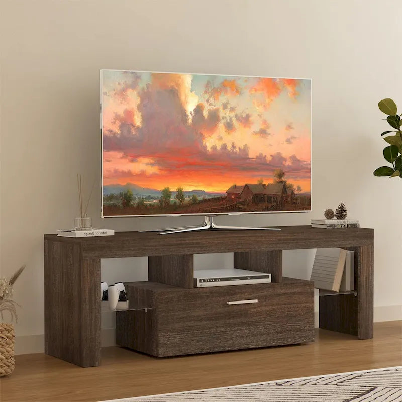 51  Modern LED TV Stand with Cabinet, 20 Minutes Quick Assembly - 51.18inch*13.78inch*17.72inch