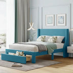 Full Size Storage Bed Velvet Upholstered with a Big Drawer