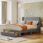 Full Size Storage Bed Velvet Upholstered with a Big Drawer