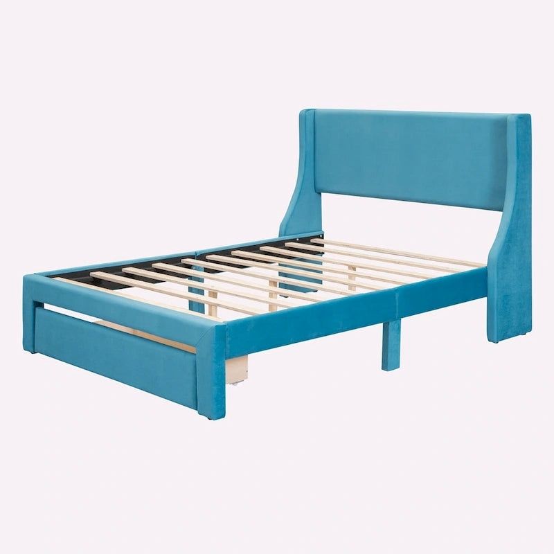 Full Size Storage Bed Velvet Upholstered with a Big Drawer