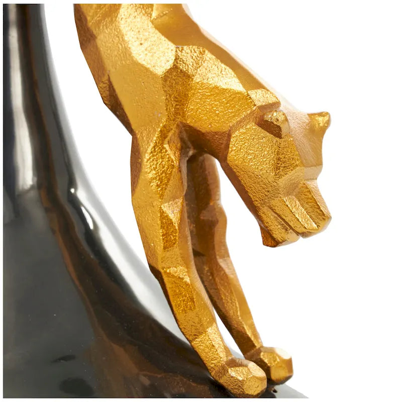 Aluminum Metal Leopard Accent Table with Gold Leopard Accent and Tempered Glass Top - Black