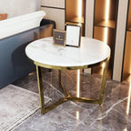 2Pcs Modern Round Nesting Coffee Table Set with Marbling Top Design and Gold Base
