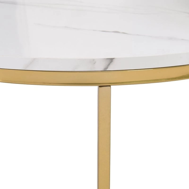 2Pcs Modern Round Nesting Coffee Table Set with Marbling Top Design and Gold Base