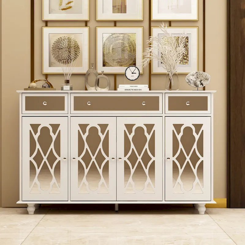 Timechee 55.1  Accent Storage Cabinet Mirror Sideboard Buffet Cabinet