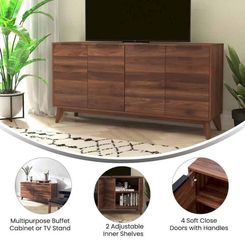 60  Buffet Cabinet with 4 Soft Close Doors and Adjustable Shelves