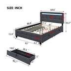 Queen Size Upholstered Platform Bed with LED Frame and 4 Drawers, Linen Fabric