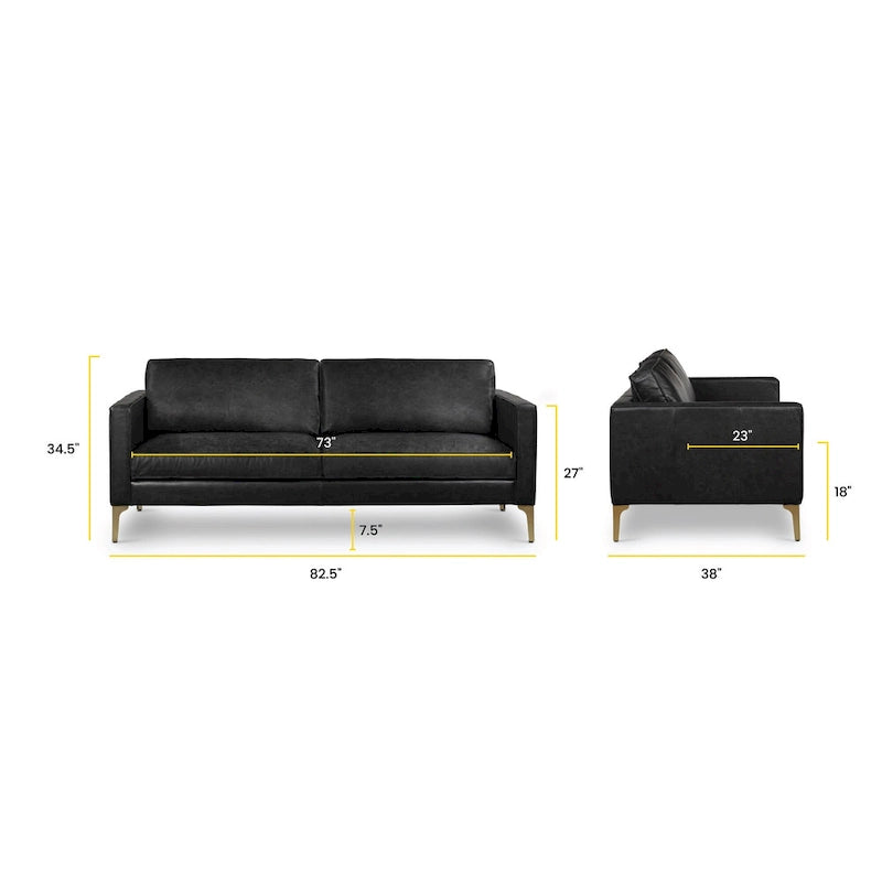 Mateo 82.5  Sofa - Full Grain Genuine Italian Leather