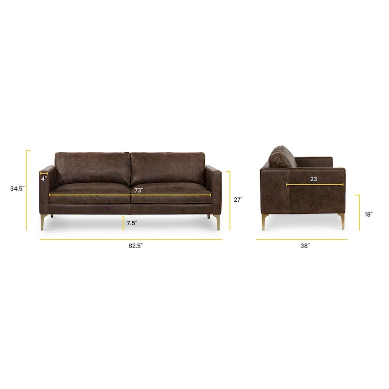 Mateo 82.5  Sofa - Full Grain Genuine Italian Leather