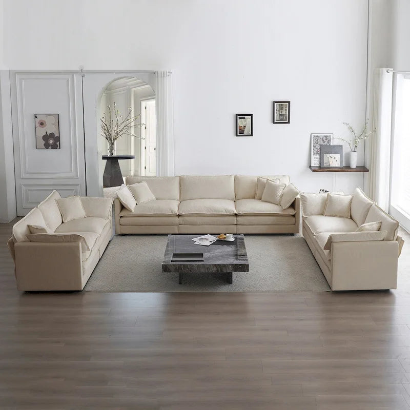 3-Piece Sofa Set Oversized Sofa Comfy Chenille Deep Seat Sofa Couch with 2 Loveseat and 3 Seater Sofa