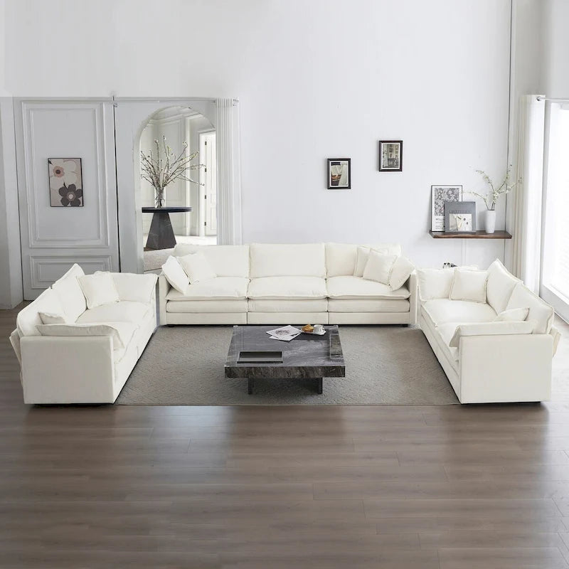 3-Piece Sofa Set Oversized Sofa Comfy Chenille Deep Seat Sofa Couch with 2 Loveseat and 3 Seater Sofa
