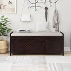 Storage Bench with 3 Shutter-shaped Doors, Shoe Bench with Removable Cushion and Hidden Storage Space