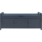 Storage Bench with 3 Shutter-shaped Doors, Shoe Bench with Removable Cushion and Hidden Storage Space