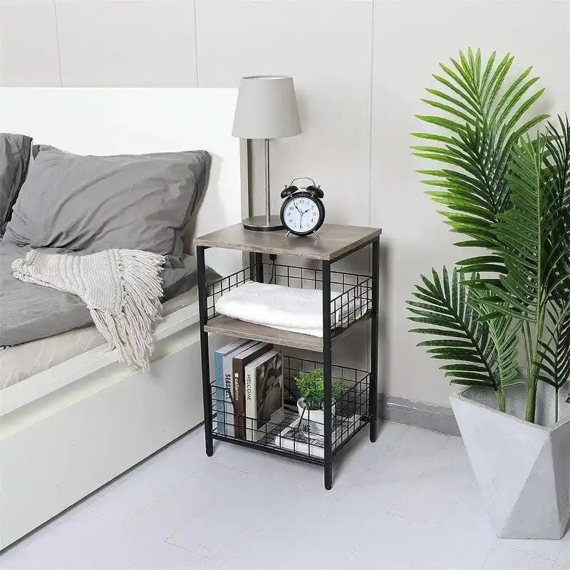 Industrial Retro Side Table Nightstand Storage Shelf - 11.8 D x 15.7 W x 25 H