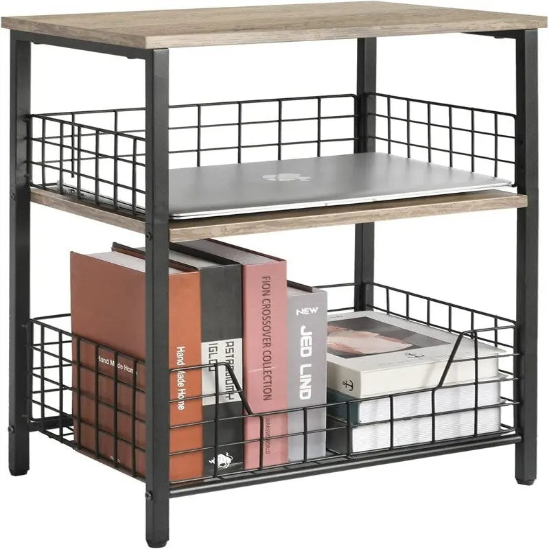 Industrial Retro Side Table Nightstand Storage Shelf - 11.8 D x 15.7 W x 25 H