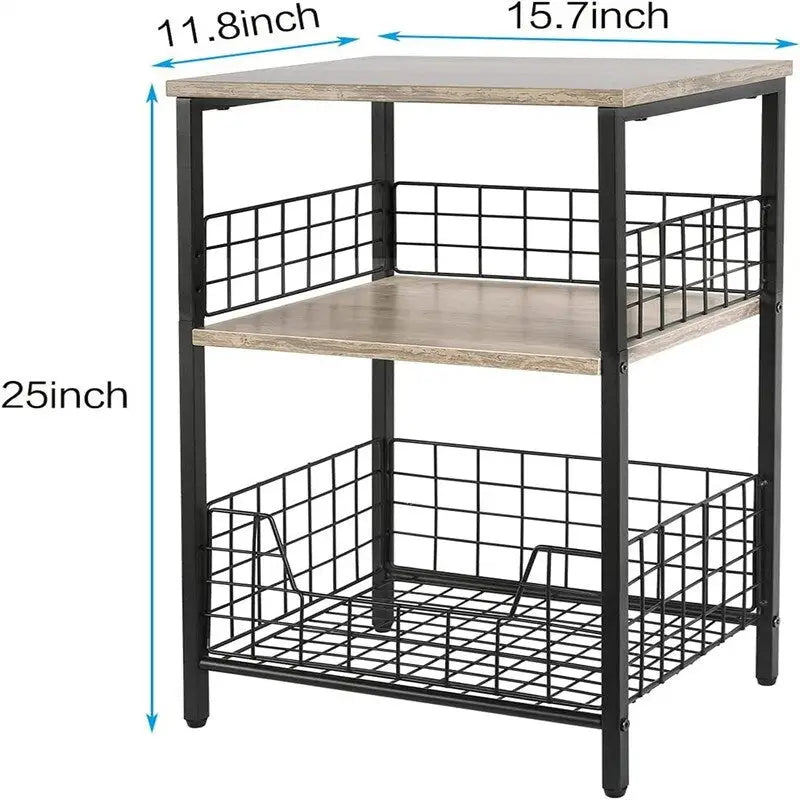 Industrial Retro Side Table Nightstand Storage Shelf - 11.8 D x 15.7 W x 25 H