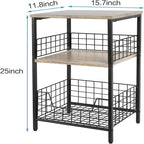 Industrial Retro Side Table Nightstand Storage Shelf - 11.8 D x 15.7 W x 25 H