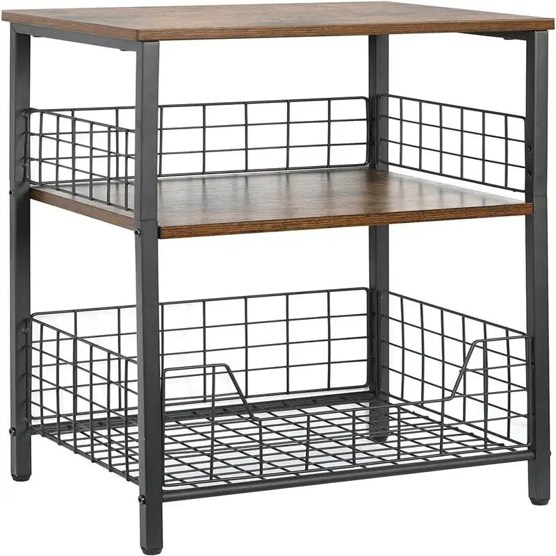 Industrial Retro Side Table Nightstand Storage Shelf - 11.8 D x 15.7 W x 25 H