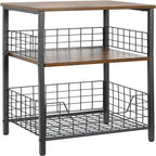Industrial Retro Side Table Nightstand Storage Shelf - 11.8 D x 15.7 W x 25 H
