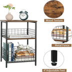 Industrial Retro Side Table Nightstand Storage Shelf - 11.8 D x 15.7 W x 25 H