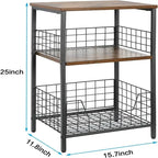 Industrial Retro Side Table Nightstand Storage Shelf - 11.8 D x 15.7 W x 25 H