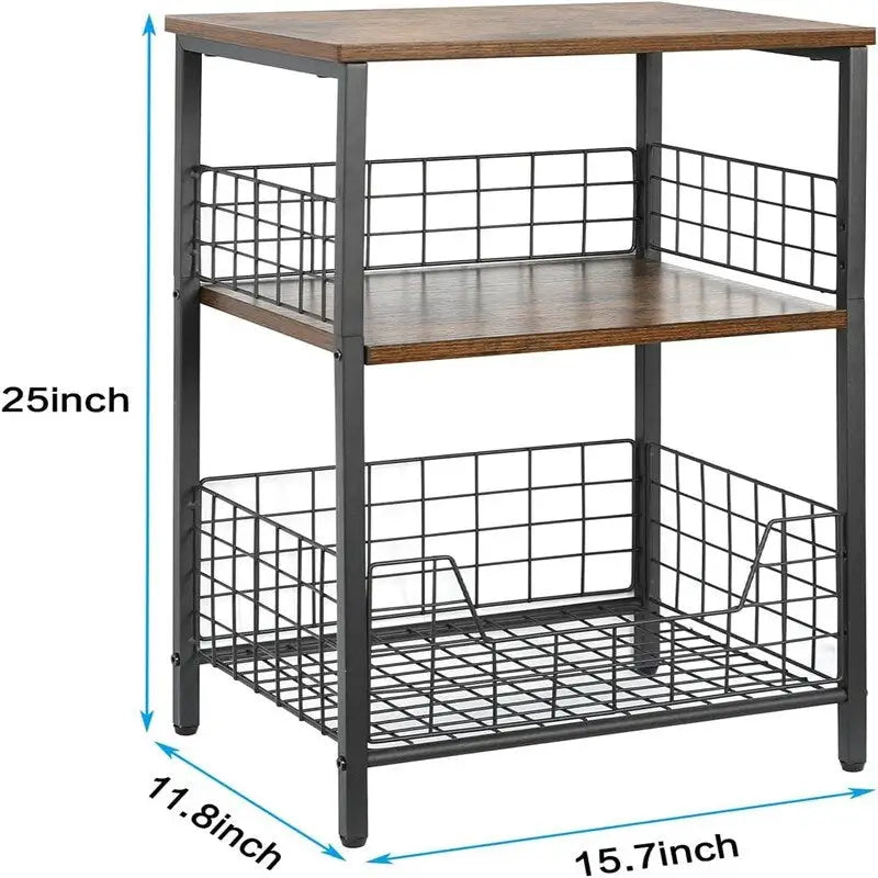 Industrial Retro Side Table Nightstand Storage Shelf - 11.8 D x 15.7 W x 25 H