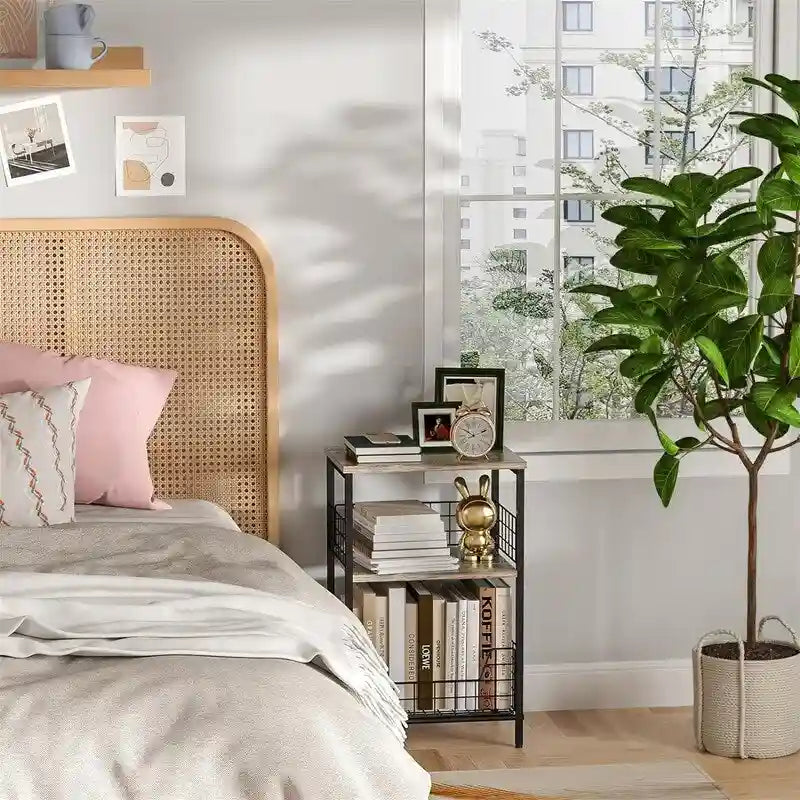 Industrial Retro Side Table Nightstand Storage Shelf - 11.8 D x 15.7 W x 25 H