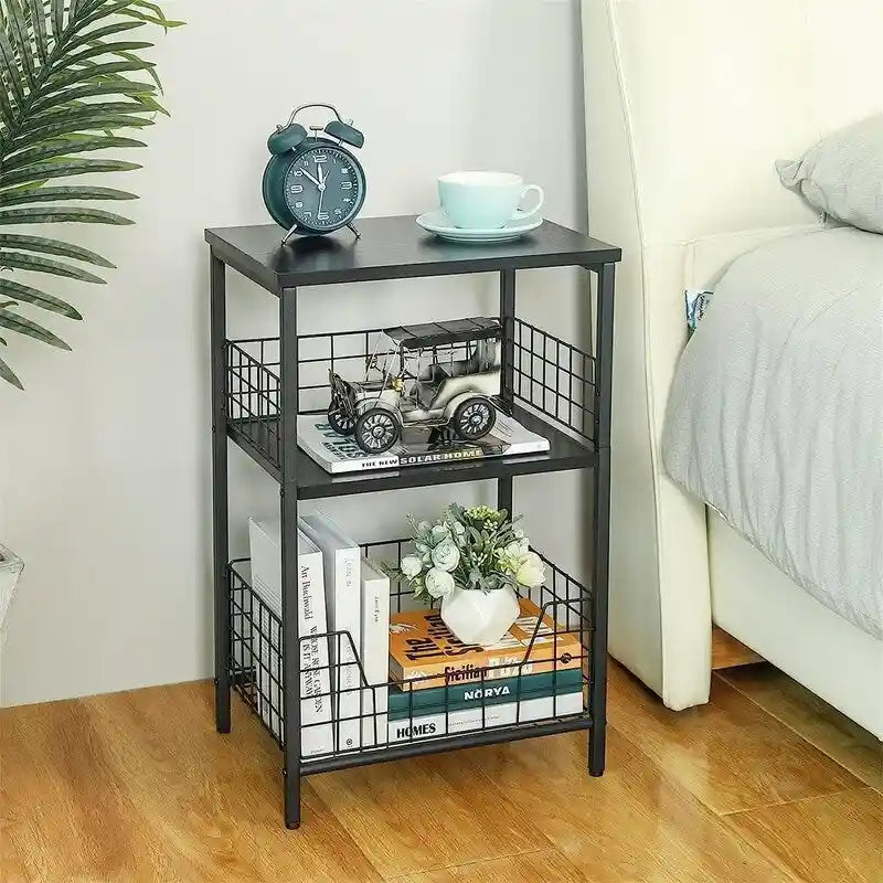 Industrial Retro Side Table Nightstand Storage Shelf - 11.8 D x 15.7 W x 25 H