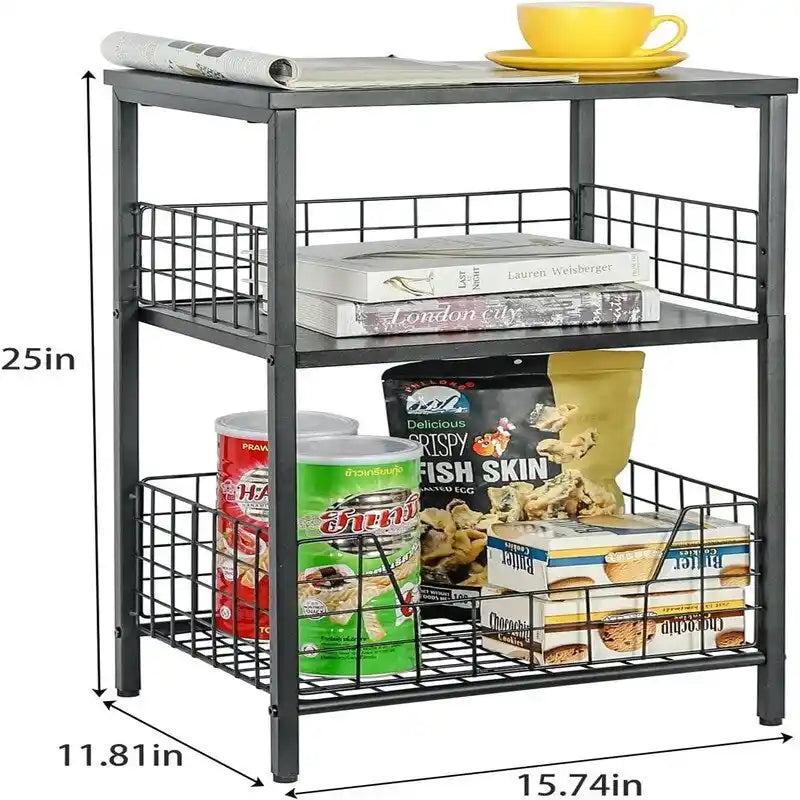 Industrial Retro Side Table Nightstand Storage Shelf - 11.8 D x 15.7 W x 25 H