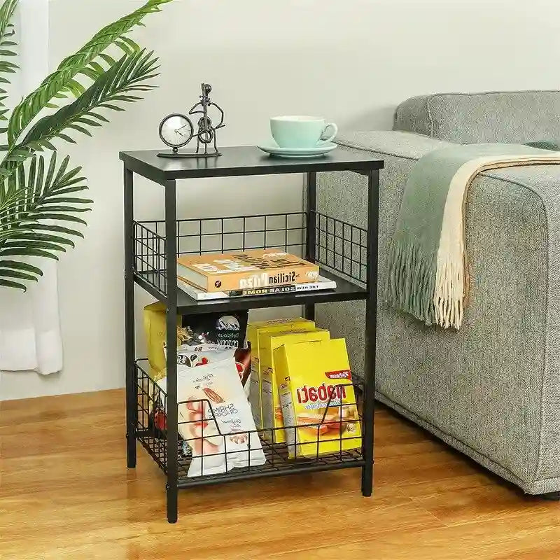 Industrial Retro Side Table Nightstand Storage Shelf - 11.8 D x 15.7 W x 25 H