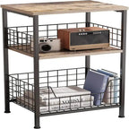 Industrial Retro Side Table Nightstand Storage Shelf - 11.8 D x 15.7 W x 25 H