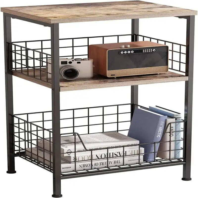 Industrial Retro Side Table Nightstand Storage Shelf - 11.8 D x 15.7 W x 25 H