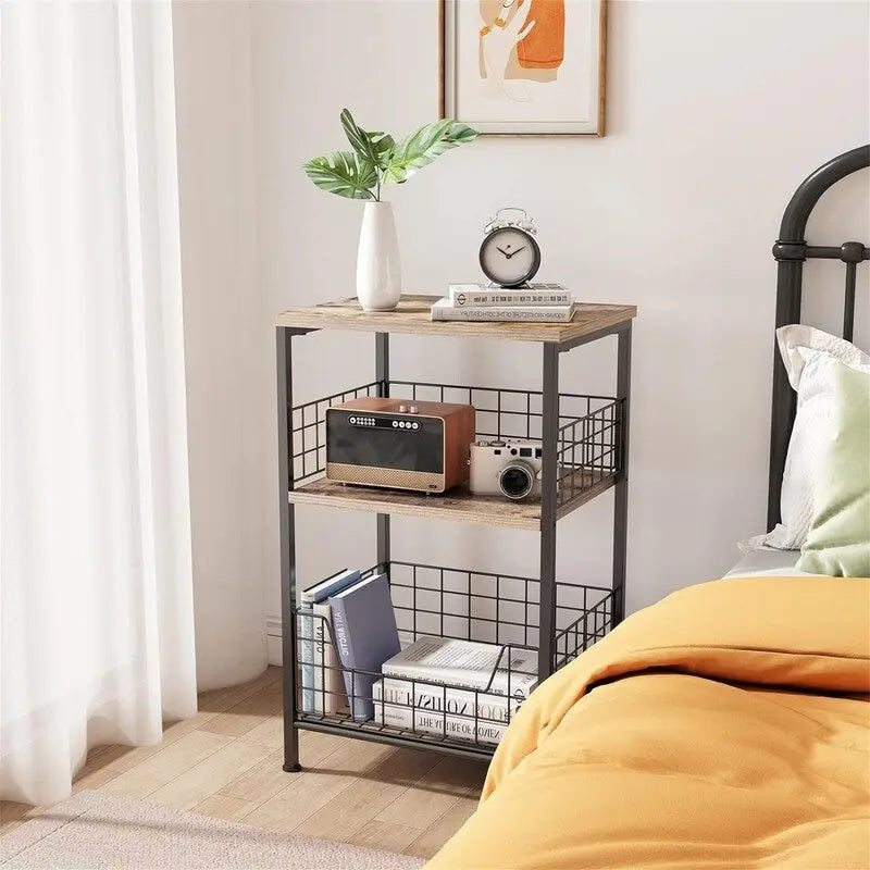 Industrial Retro Side Table Nightstand Storage Shelf - 11.8 D x 15.7 W x 25 H