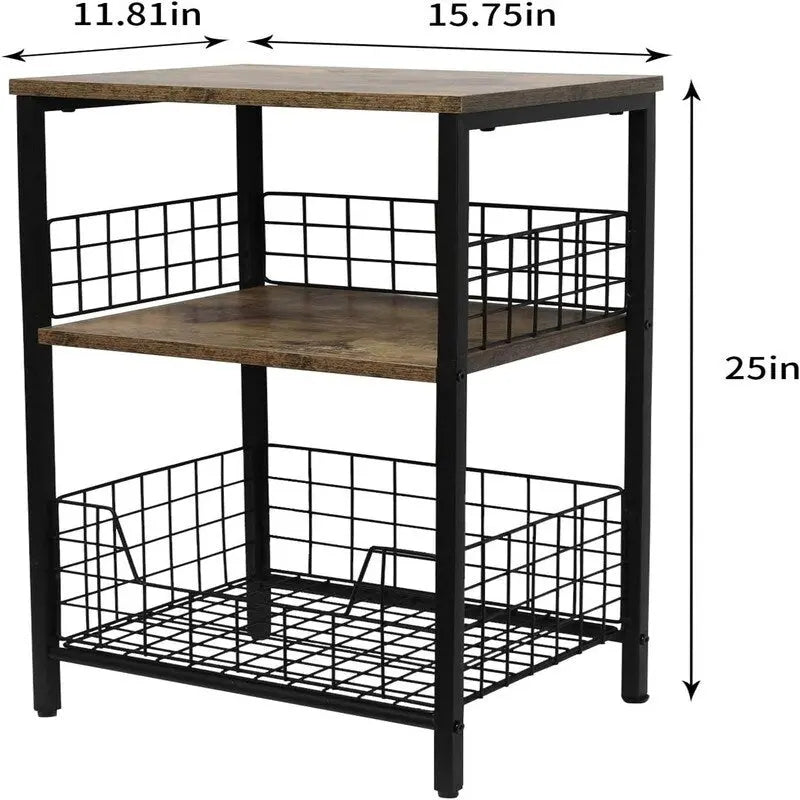 Industrial Retro Side Table Nightstand Storage Shelf - 11.8 D x 15.7 W x 25 H