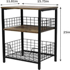 Industrial Retro Side Table Nightstand Storage Shelf - 11.8 D x 15.7 W x 25 H